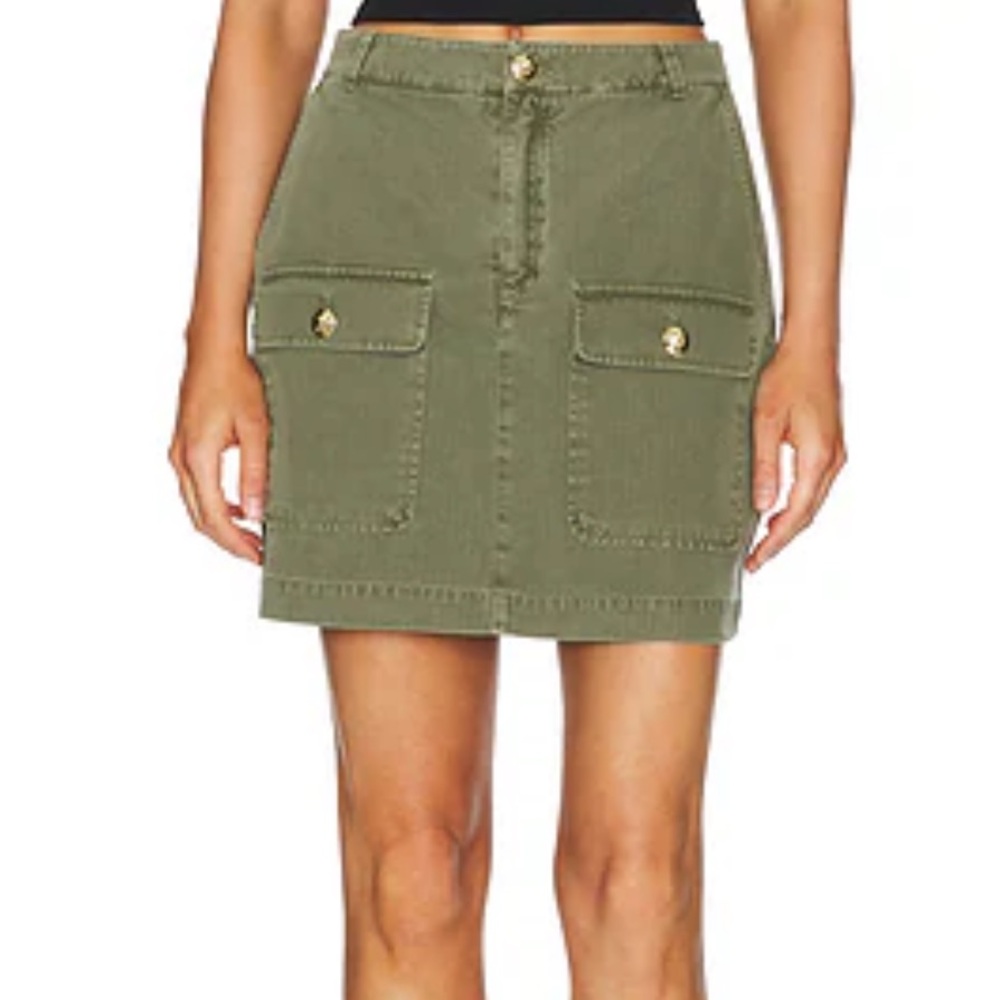 ANINE BING Aliza Mini Skirt in Army Green Sz XS Logo Buttons Like New Luxury